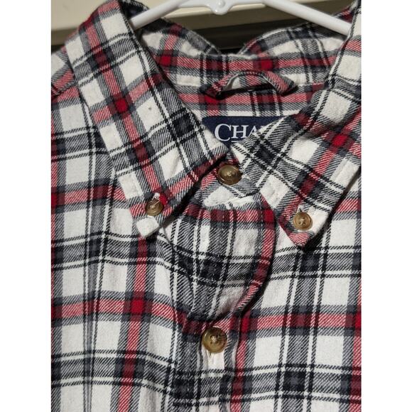 Chaps Brushed Flannel Cotton White Navy Red Plaid Button Up Shirt Mens Sz XL - Picture 6 of 10